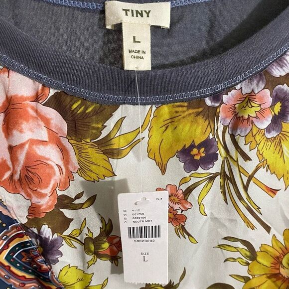 Anthropologie Tiny Satin Front Mixed Print Tie Front Tee Shirt NWT Size Large - Picture 5 of 8